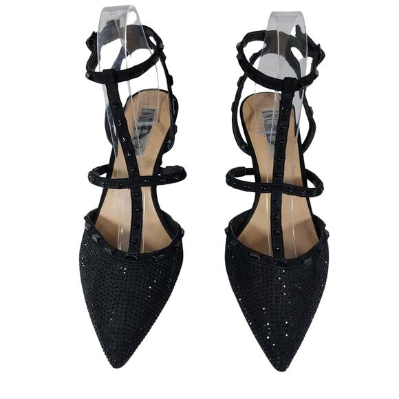 INC! DELICATE BLACK T-STRAP, POINTY TOE KITTEN HEELS, BLACK JEWELED! SZ 8M - Picture 4 of 10